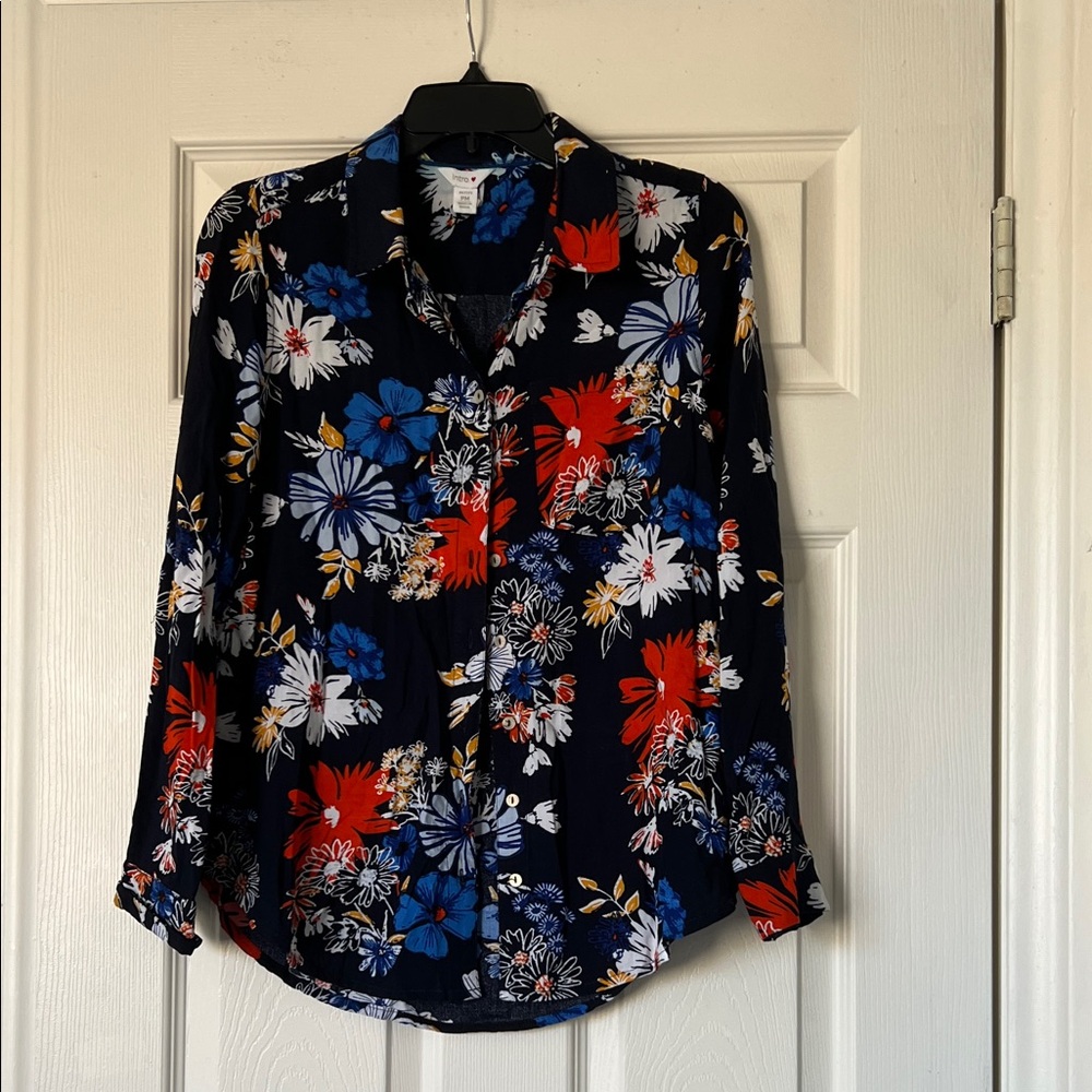 Floral Long Sleeve Button-Up Blouse